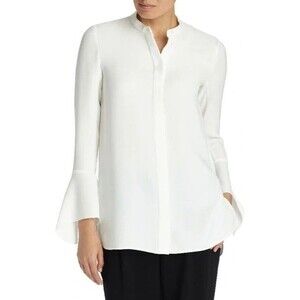 Lafayette 148 New York NWT Desra Long-Sleeve Cloud 100% Silk Blouse Sz XL